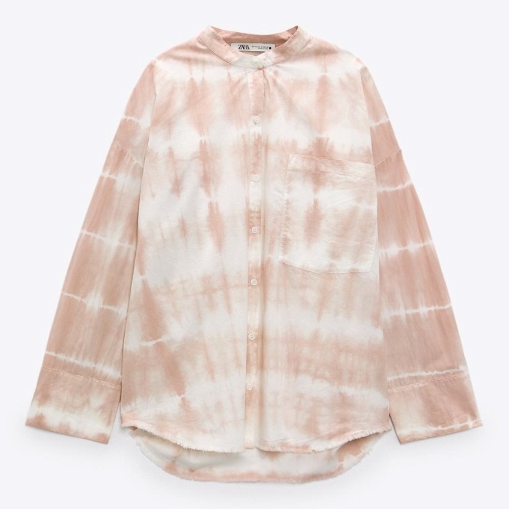 NWT - Zara Pink and White Tie Dye Button Front Long Sleeve Woven Top size XS - Picture 3 of 5